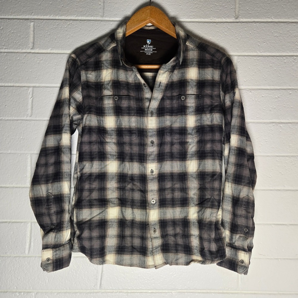 KUHL Joyrydr Flannel Shirt Mens Medium Gray‎ Plaid Cotton Tencel Style 7373